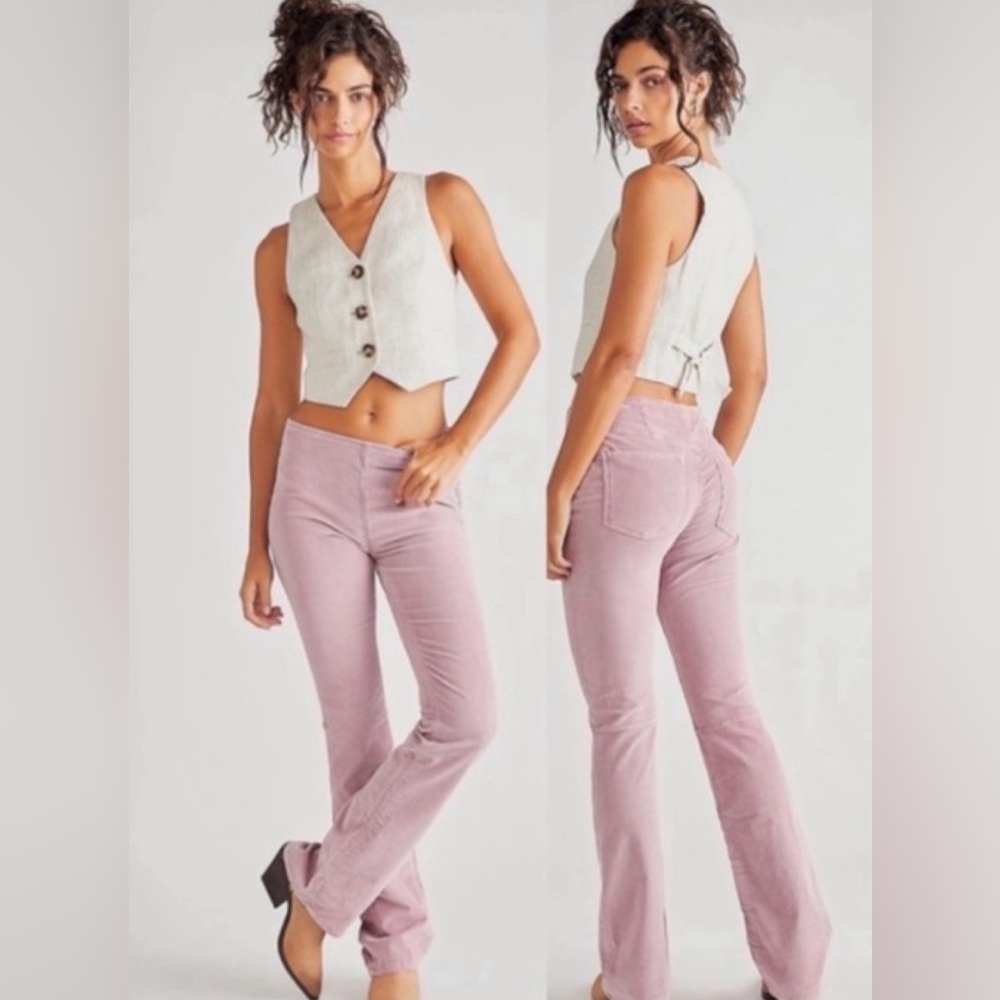 Free People CRVY Karma Cord Flare Jeans Color Lilac Smoke